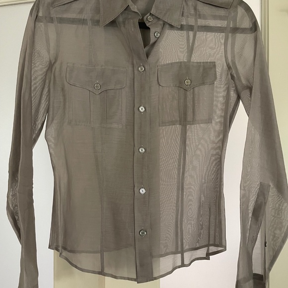 BURBERRY Grey Silk Blouse Shirt :: Size 40 - Picture 3 of 9